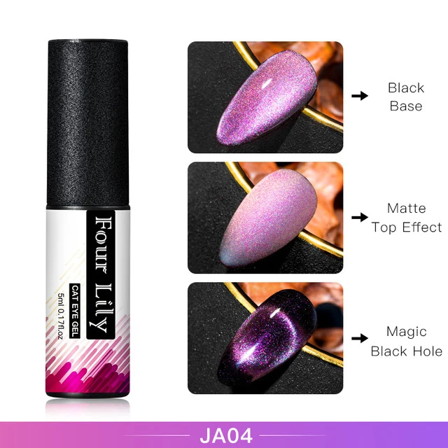 FOUR LILY Cat Eye Nail Gel Chameleon Magnetic Soak Off UV/LED Nail Varnish Semi Permanent Manicure Gel Lacquer Black Base Needed