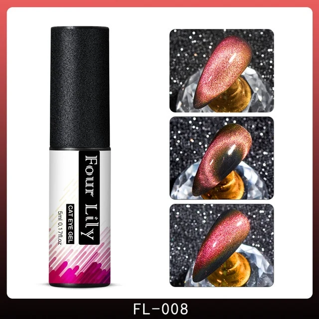 FOUR LILY Cat Eye Nail Gel Chameleon Magnetic Soak Off UV/LED Nail Varnish Semi Permanent Manicure Gel Lacquer Black Base Needed