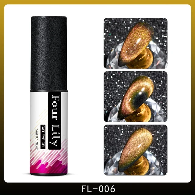 FOUR LILY Cat Eye Nail Gel Chameleon Magnetic Soak Off UV/LED Nail Varnish Semi Permanent Manicure Gel Lacquer Black Base Needed