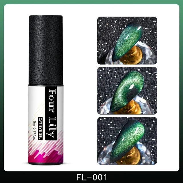 FOUR LILY Cat Eye Nail Gel Chameleon Magnetic Soak Off UV/LED Nail Varnish Semi Permanent Manicure Gel Lacquer Black Base Needed