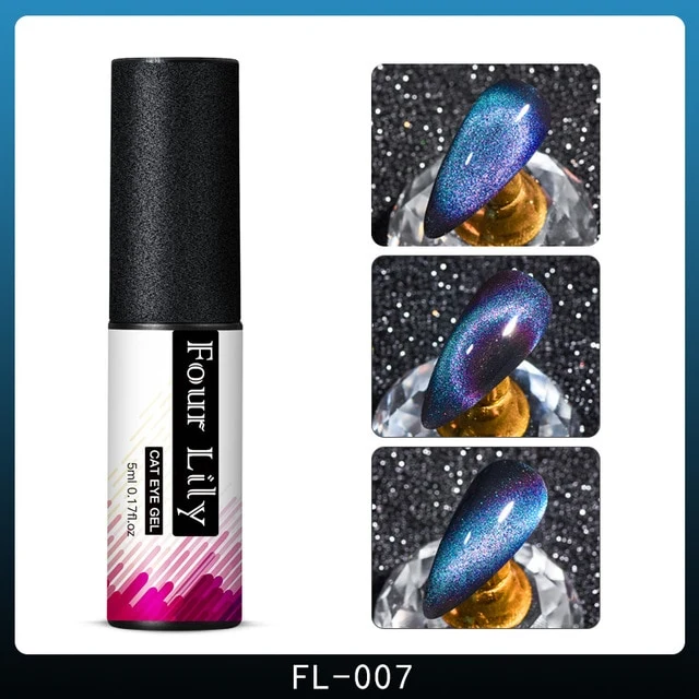FOUR LILY Cat Eye Nail Gel Chameleon Magnetic Soak Off UV/LED Nail Varnish Semi Permanent Manicure Gel Lacquer Black Base Needed