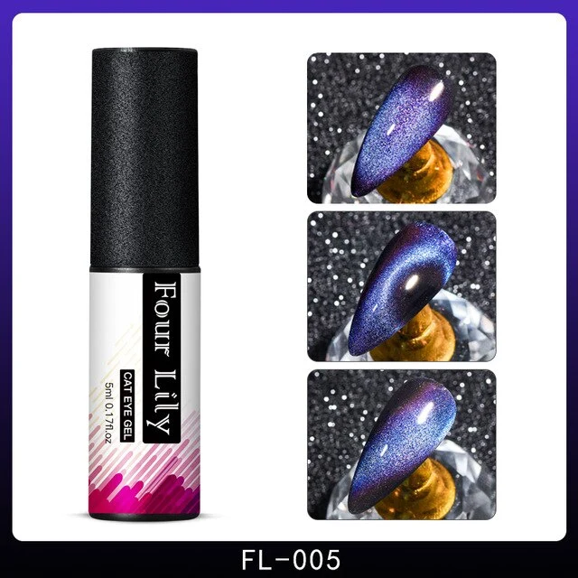 FOUR LILY Cat Eye Nail Gel Chameleon Magnetic Soak Off UV/LED Nail Varnish Semi Permanent Manicure Gel Lacquer Black Base Needed