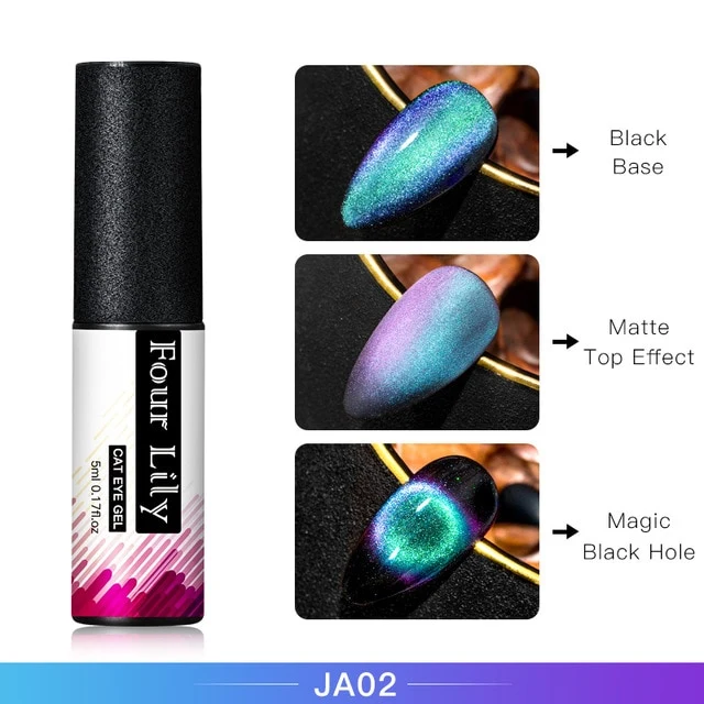 FOUR LILY Cat Eye Nail Gel Chameleon Magnetic Soak Off UV/LED Nail Varnish Semi Permanent Manicure Gel Lacquer Black Base Needed