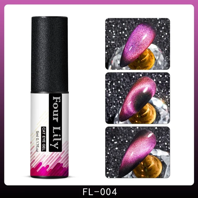 FOUR LILY Cat Eye Nail Gel Chameleon Magnetic Soak Off UV/LED Nail Varnish Semi Permanent Manicure Gel Lacquer Black Base Needed
