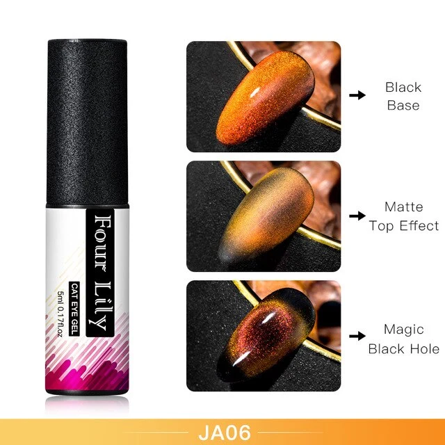 FOUR LILY Cat Eye Nail Gel Chameleon Magnetic Soak Off UV/LED Nail Varnish Semi Permanent Manicure Gel Lacquer Black Base Needed