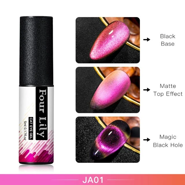 FOUR LILY Cat Eye Nail Gel Chameleon Magnetic Soak Off UV/LED Nail Varnish Semi Permanent Manicure Gel Lacquer Black Base Needed