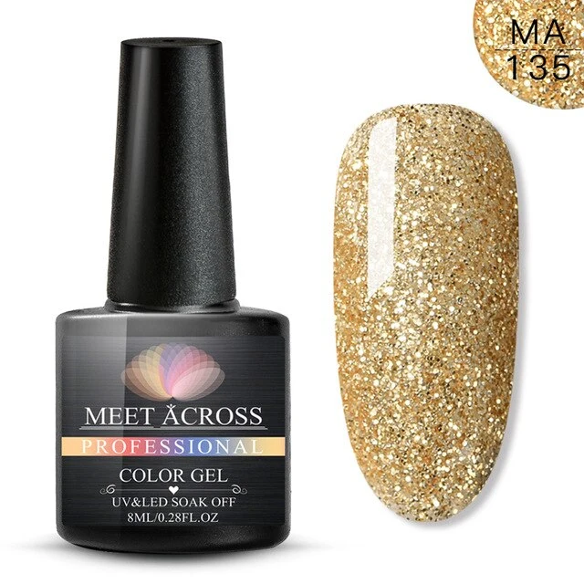 MEET ACROSS 8ml Glitter Nail Gel Holographic Gel Polish Dazzling Shining Gel Varnish UV LED Soak Off Nail Art Manicure