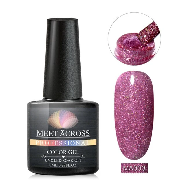 MEET ACROSS 8ml Glitter Nail Gel Holographic Gel Polish Dazzling Shining Gel Varnish UV LED Soak Off Nail Art Manicure