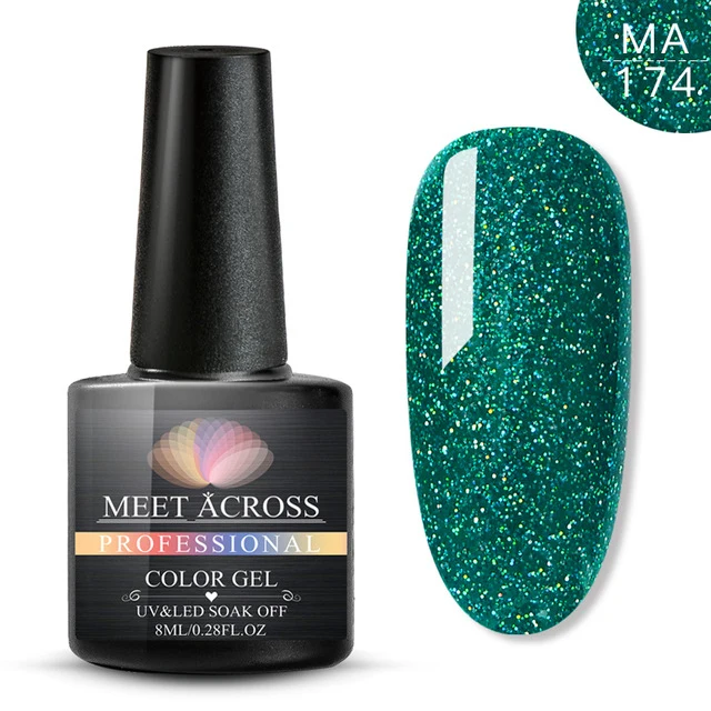 MEET ACROSS 8ml Glitter Nail Gel Holographic Gel Polish Dazzling Shining Gel Varnish UV LED Soak Off Nail Art Manicure