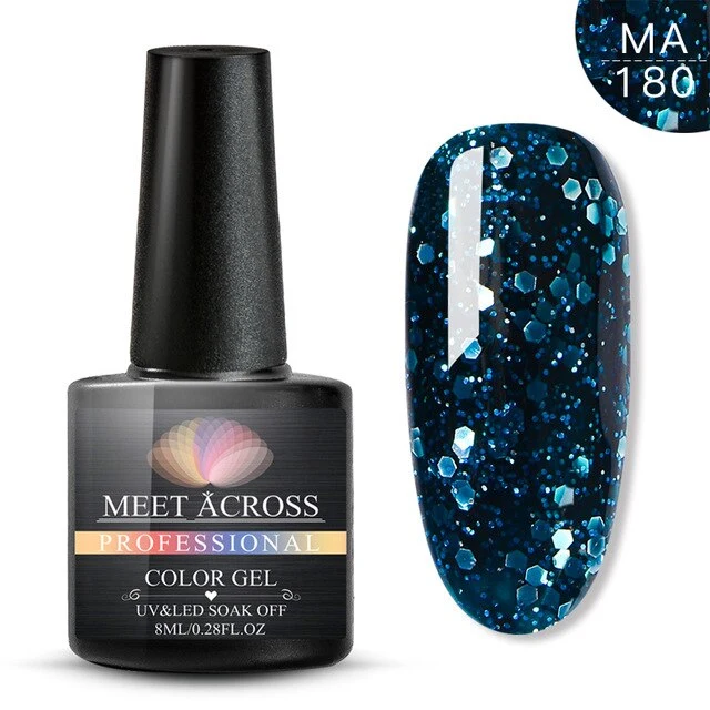 MEET ACROSS 8ml Glitter Nail Gel Holographic Gel Polish Dazzling Shining Gel Varnish UV LED Soak Off Nail Art Manicure