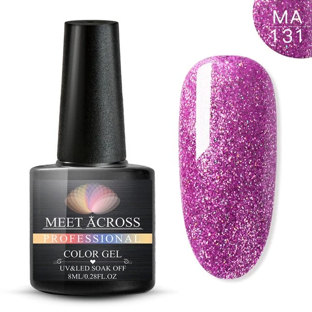 MEET ACROSS 8ml Glitter Nail Gel Holographic Gel Polish Dazzling Shining Gel Varnish UV LED Soak Off Nail Art Manicure