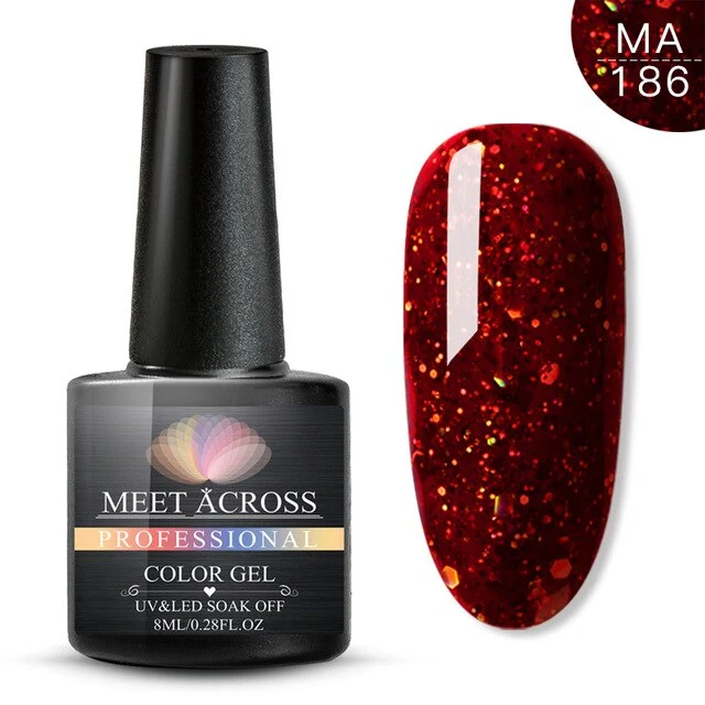MEET ACROSS 8ml Glitter Nail Gel Holographic Gel Polish Dazzling Shining Gel Varnish UV LED Soak Off Nail Art Manicure