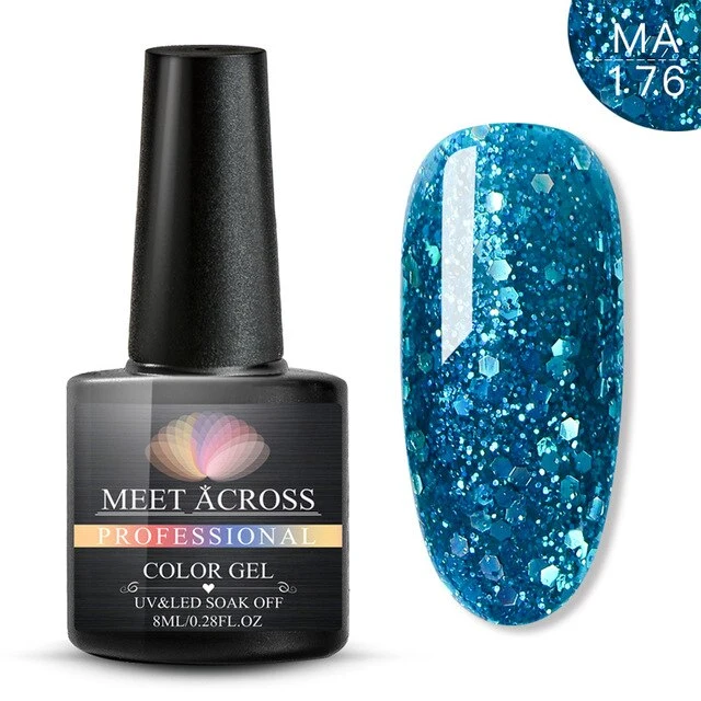 MEET ACROSS 8ml Glitter Nail Gel Holographic Gel Polish Dazzling Shining Gel Varnish UV LED Soak Off Nail Art Manicure