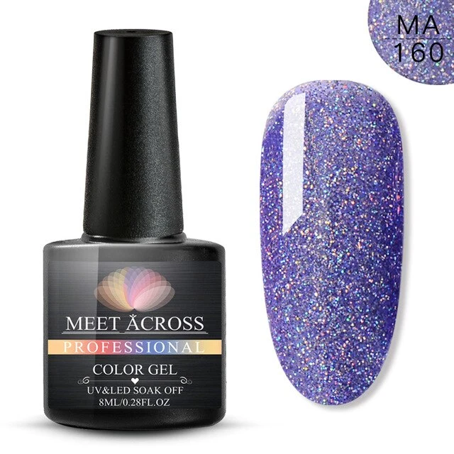MEET ACROSS 8ml Glitter Nail Gel Holographic Gel Polish Dazzling Shining Gel Varnish UV LED Soak Off Nail Art Manicure