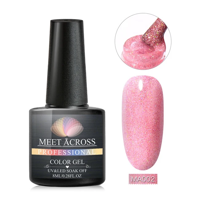 MEET ACROSS 8ml Glitter Nail Gel Holographic Gel Polish Dazzling Shining Gel Varnish UV LED Soak Off Nail Art Manicure