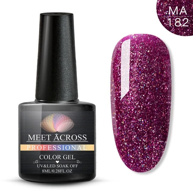 MEET ACROSS 8ml Glitter Nail Gel Holographic Gel Polish Dazzling Shining Gel Varnish UV LED Soak Off Nail Art Manicure