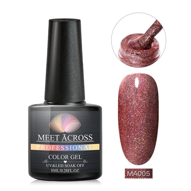 MEET ACROSS 8ml Glitter Nail Gel Holographic Gel Polish Dazzling Shining Gel Varnish UV LED Soak Off Nail Art Manicure