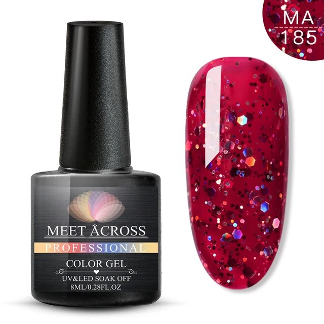 MEET ACROSS 8ml Glitter Nail Gel Holographic Gel Polish Dazzling Shining Gel Varnish UV LED Soak Off Nail Art Manicure