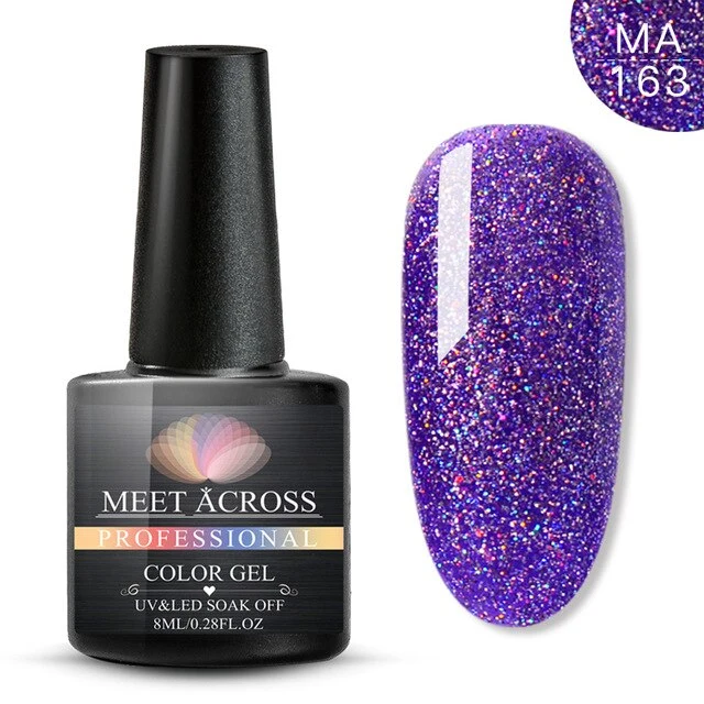 MEET ACROSS 8ml Glitter Nail Gel Holographic Gel Polish Dazzling Shining Gel Varnish UV LED Soak Off Nail Art Manicure
