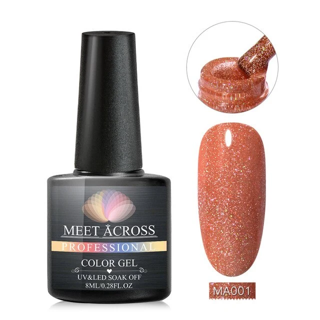 MEET ACROSS 8ml Glitter Nail Gel Holographic Gel Polish Dazzling Shining Gel Varnish UV LED Soak Off Nail Art Manicure