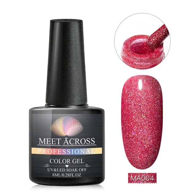 MEET ACROSS 8ml Glitter Nail Gel Holographic Gel Polish Dazzling Shining Gel Varnish UV LED Soak Off Nail Art Manicure