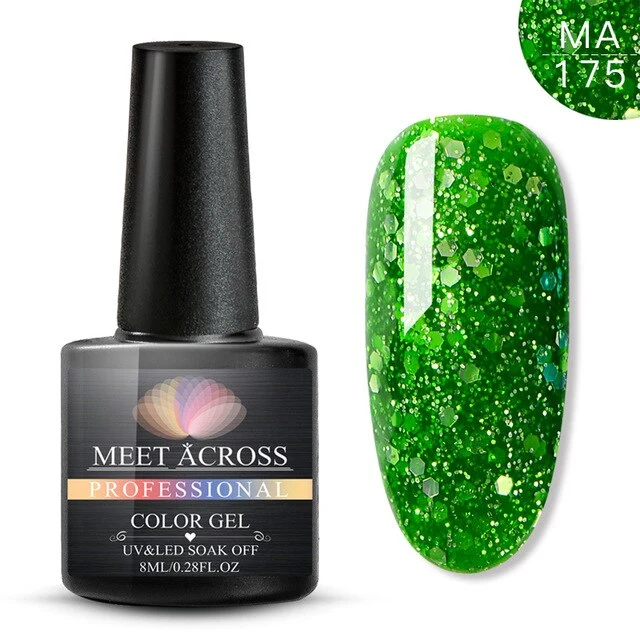 MEET ACROSS 8ml Glitter Nail Gel Holographic Gel Polish Dazzling Shining Gel Varnish UV LED Soak Off Nail Art Manicure