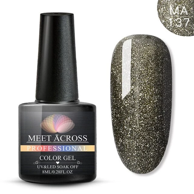 MEET ACROSS 8ml Glitter Nail Gel Holographic Gel Polish Dazzling Shining Gel Varnish UV LED Soak Off Nail Art Manicure
