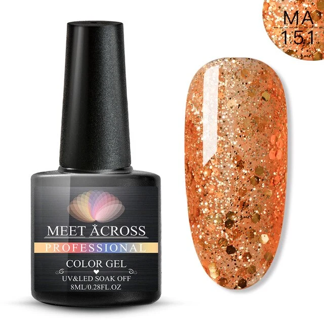 MEET ACROSS 8ml Glitter Nail Gel Holographic Gel Polish Dazzling Shining Gel Varnish UV LED Soak Off Nail Art Manicure