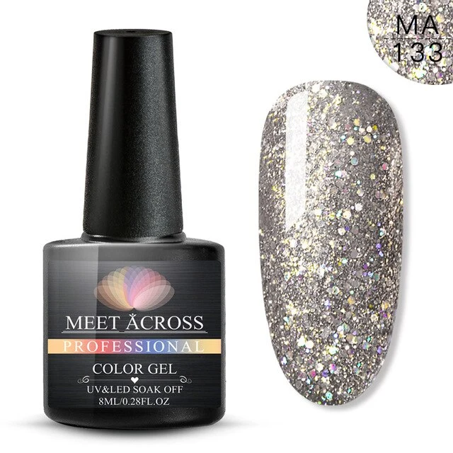 MEET ACROSS 8ml Glitter Nail Gel Holographic Gel Polish Dazzling Shining Gel Varnish UV LED Soak Off Nail Art Manicure