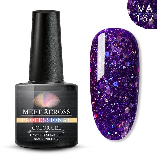 MEET ACROSS 8ml Glitter Nail Gel Holographic Gel Polish Dazzling Shining Gel Varnish UV LED Soak Off Nail Art Manicure