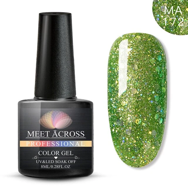 MEET ACROSS 8ml Glitter Nail Gel Holographic Gel Polish Dazzling Shining Gel Varnish UV LED Soak Off Nail Art Manicure