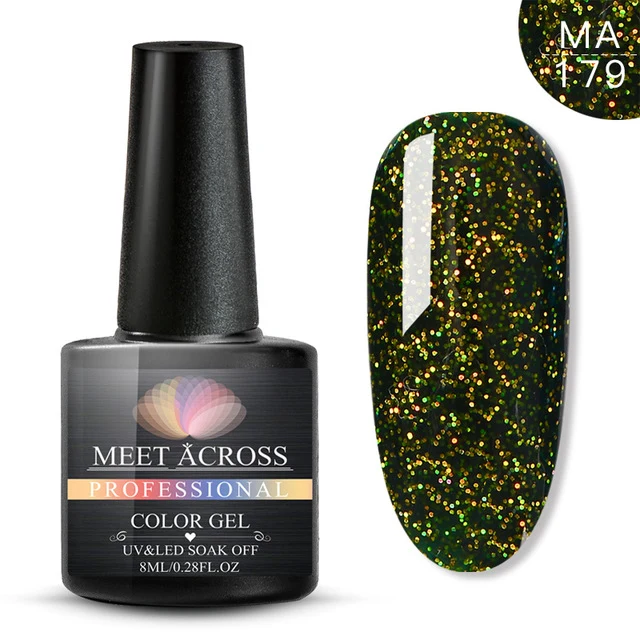 MEET ACROSS 8ml Glitter Nail Gel Holographic Gel Polish Dazzling Shining Gel Varnish UV LED Soak Off Nail Art Manicure