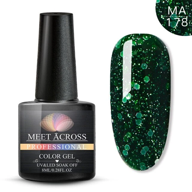 MEET ACROSS 8ml Glitter Nail Gel Holographic Gel Polish Dazzling Shining Gel Varnish UV LED Soak Off Nail Art Manicure