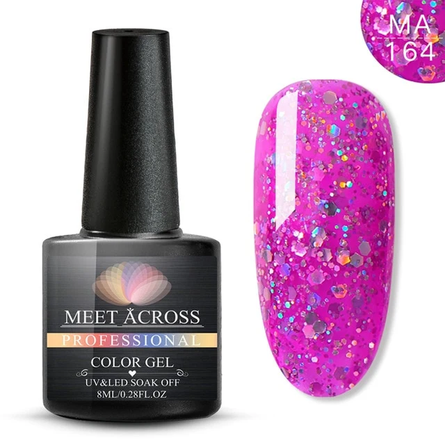 MEET ACROSS 8ml Glitter Nail Gel Holographic Gel Polish Dazzling Shining Gel Varnish UV LED Soak Off Nail Art Manicure