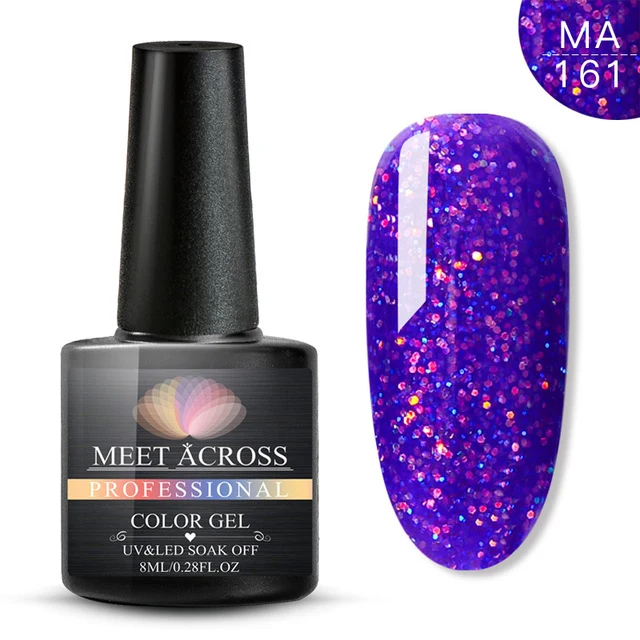MEET ACROSS 8ml Glitter Nail Gel Holographic Gel Polish Dazzling Shining Gel Varnish UV LED Soak Off Nail Art Manicure