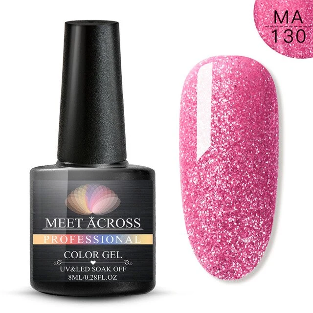 MEET ACROSS 8ml Glitter Nail Gel Holographic Gel Polish Dazzling Shining Gel Varnish UV LED Soak Off Nail Art Manicure