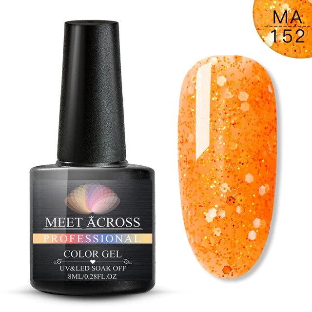MEET ACROSS 8ml Glitter Nail Gel Holographic Gel Polish Dazzling Shining Gel Varnish UV LED Soak Off Nail Art Manicure