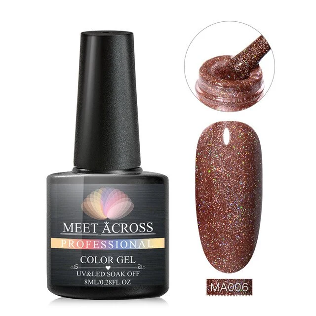 MEET ACROSS 8ml Glitter Nail Gel Holographic Gel Polish Dazzling Shining Gel Varnish UV LED Soak Off Nail Art Manicure