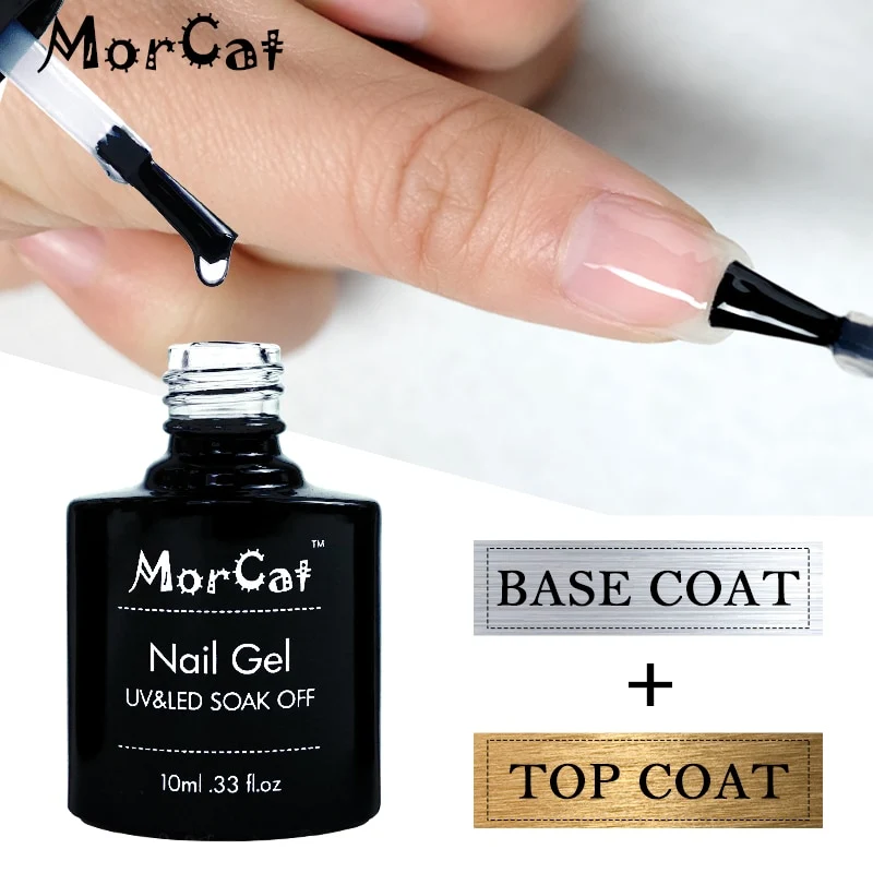 MorCat Top And Base Coat 10ml Gel Nail Polish UV Transparent Nail Gel Soak Off No Wipe Primer Gel Varnishes Lacquer Nail Art
