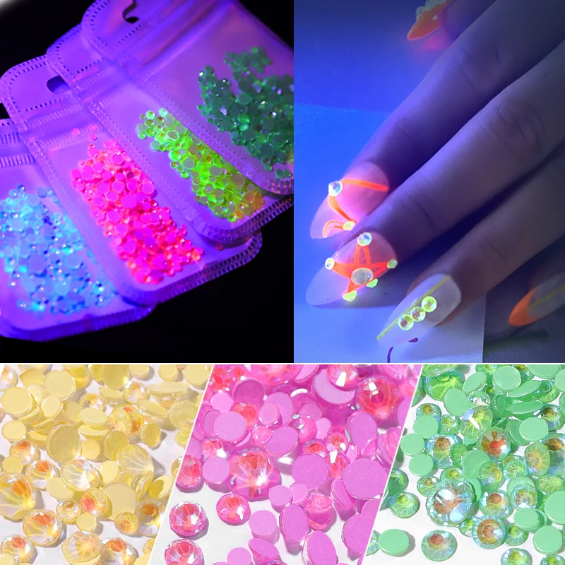 1pack Luminous Crystal Mixed Size SS6-SS20 Nail Art Rhinestone Decorations 3D Glitter Diamond Jewelly Glow In The Dark Ornaments