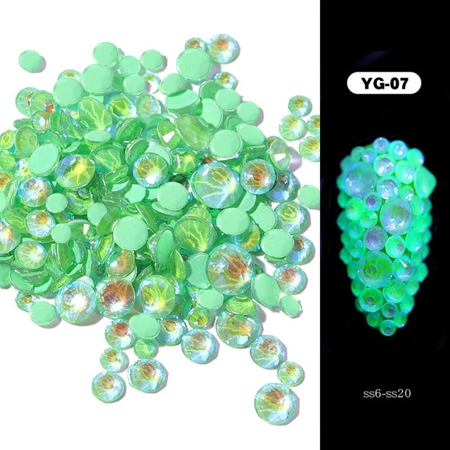 1pack Luminous Crystal Mixed Size SS6-SS20 Nail Art Rhinestone Decorations 3D Glitter Diamond Jewelly Glow In The Dark Ornaments
