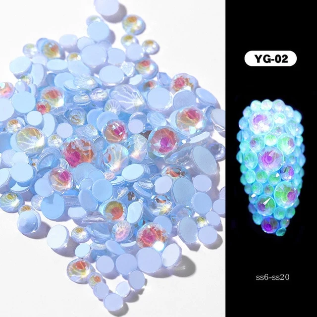 1pack Luminous Crystal Mixed Size SS6-SS20 Nail Art Rhinestone Decorations 3D Glitter Diamond Jewelly Glow In The Dark Ornaments