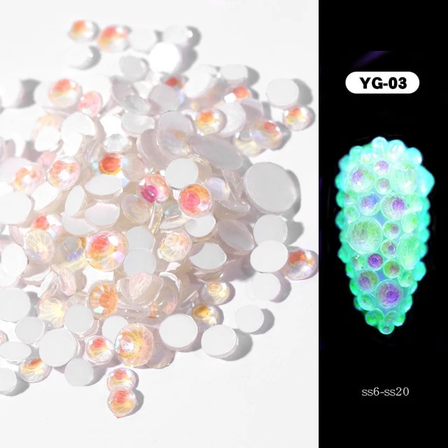 1pack Luminous Crystal Mixed Size SS6-SS20 Nail Art Rhinestone Decorations 3D Glitter Diamond Jewelly Glow In The Dark Ornaments