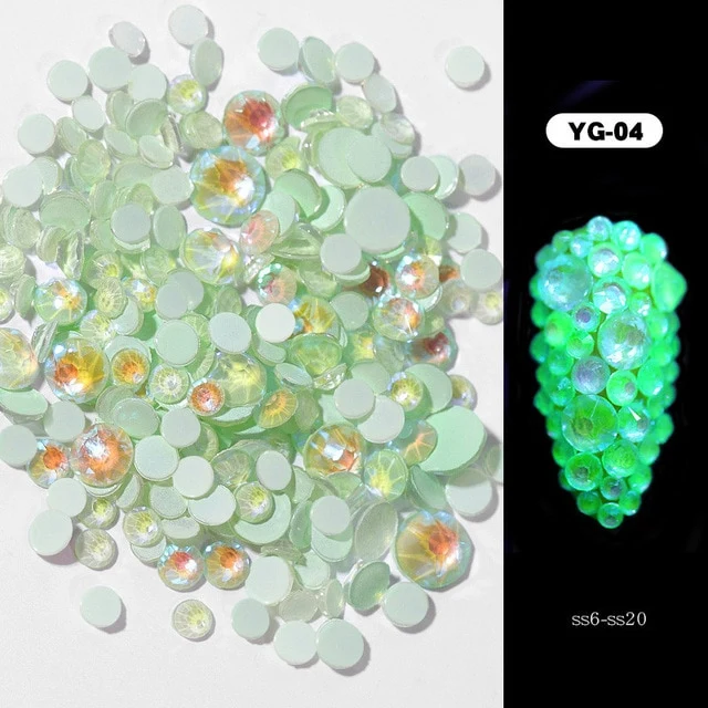 1pack Luminous Crystal Mixed Size SS6-SS20 Nail Art Rhinestone Decorations 3D Glitter Diamond Jewelly Glow In The Dark Ornaments