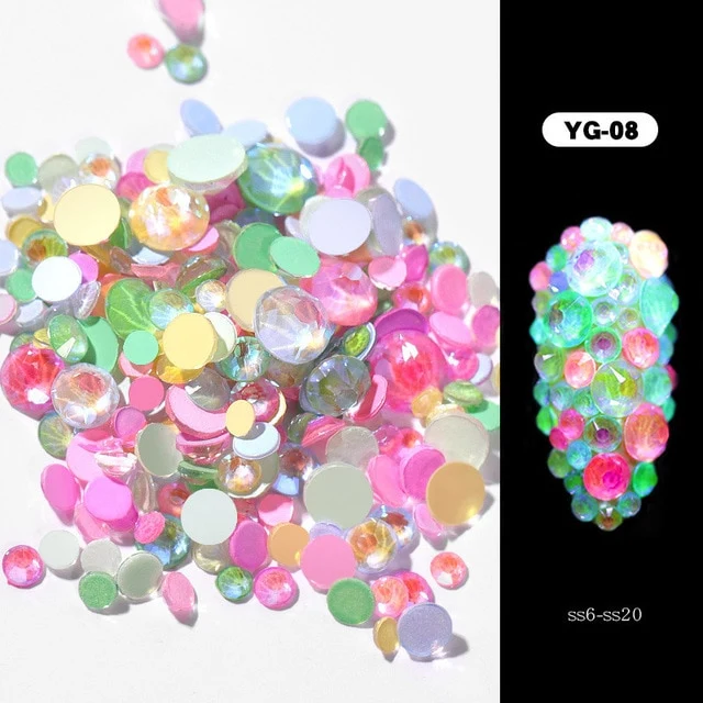 1pack Luminous Crystal Mixed Size SS6-SS20 Nail Art Rhinestone Decorations 3D Glitter Diamond Jewelly Glow In The Dark Ornaments