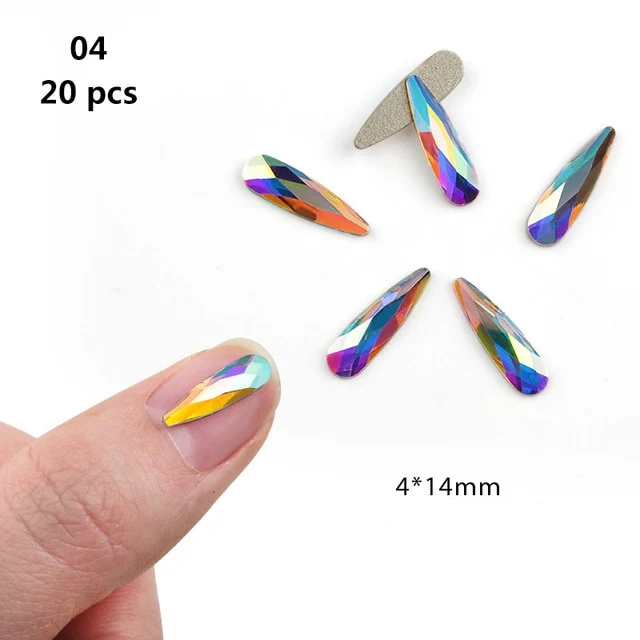 20 pcs Crystal AB Teardrop Nail Crystals Stones Drop Shape Flat Back Rhinestones For Glass 3D Nails Design Art Decorations