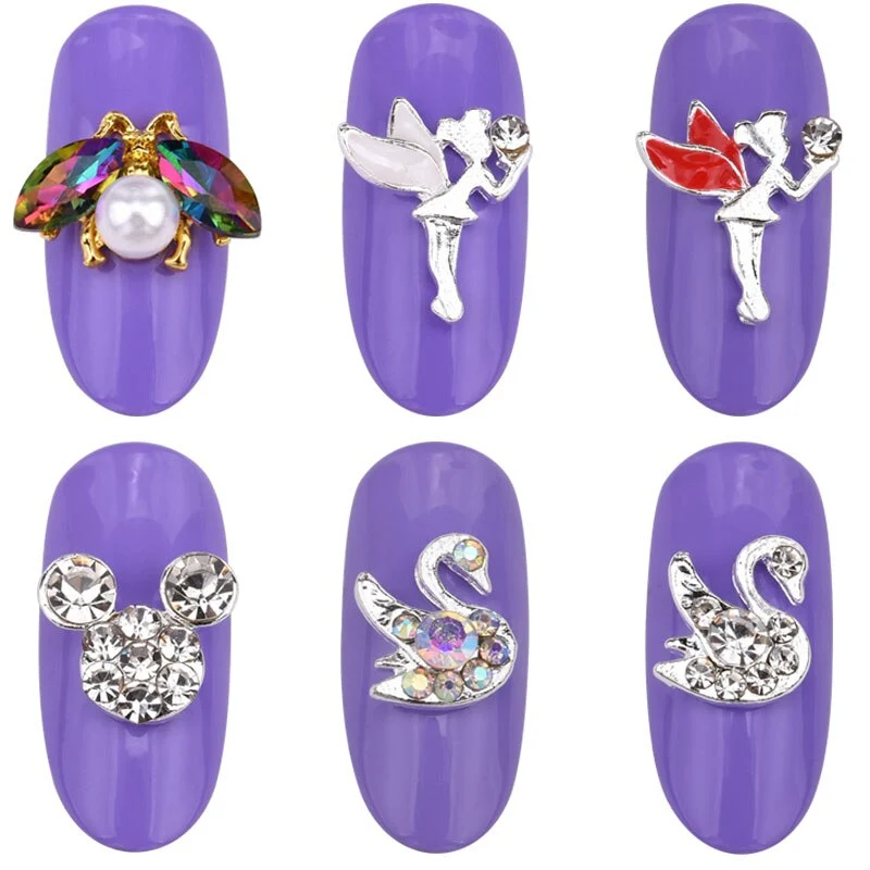 10pcs of new nail art decorations flash glass gemstone rhinestone series design charm gold silver effect DIY nail accessories