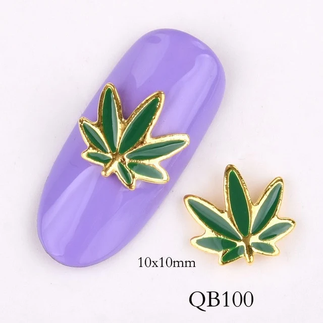10pcs new leaf charm nail accessories, 3D golden leaves shiny nails rhinestones pearl effect tips DIY nail jewelry QB096-0100
