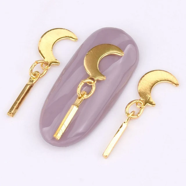 10pcs 3D charm gold nail decoration moon five-pointed star bow ornaments nail accessories QB246-250