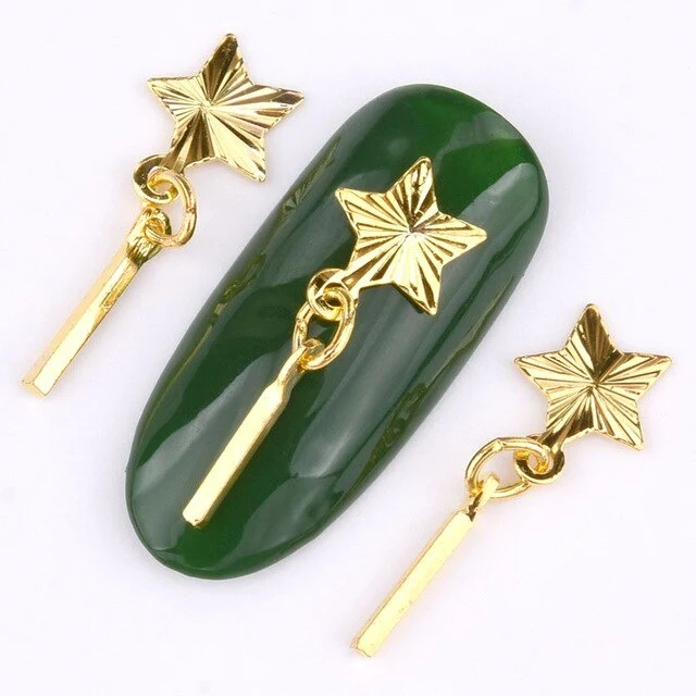 10pcs 3D charm gold nail decoration moon five-pointed star bow ornaments nail accessories QB246-250